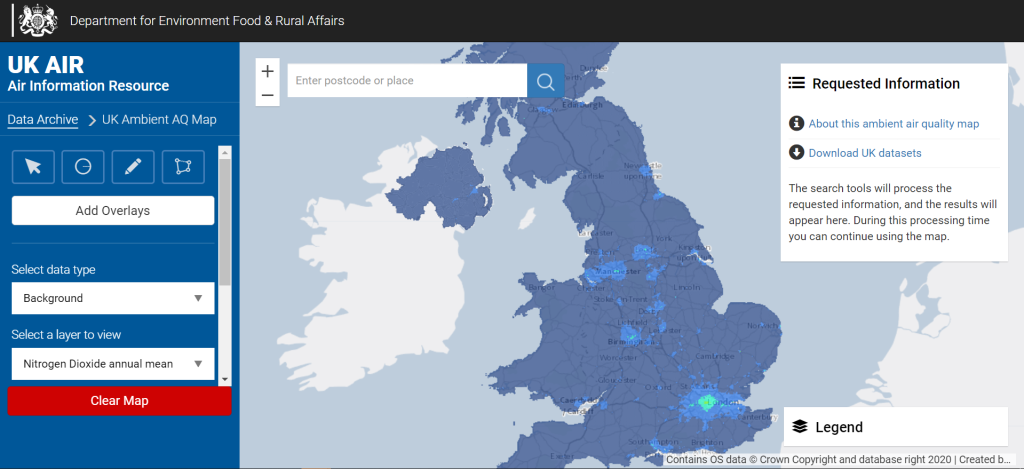 Defra's Background Air Quality Interactive Map